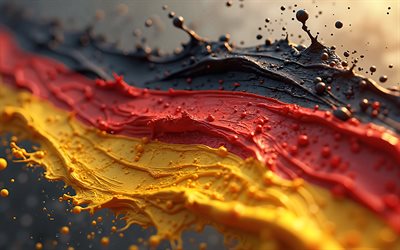4k, Germany paints flag, close-up, paint splashes, german flag, paint art, flag of Germany, bokeh, Europe, Germany flag, German national symbols, Germany 3D flag, Germany