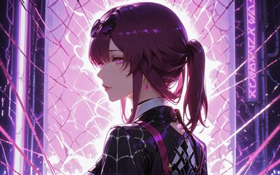 4k, kafka, sfondo astratto viola, honkai star rail, manga, oscurità, personaggi dell'anime, personaggi honkai star rail, kafka honkai star rail