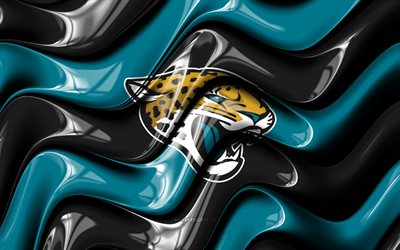Jacksonville Jaguars 3D logo, 4k, black turquoise 3D waves, NFL, american football, Jacksonville Jaguars flag, creative, Jacksonville Jaguars logo, Houston Texans emblem, american football team, Jacksonville Jaguars