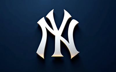 new york yankees 3d logotyp, 4k, blå snygg bakgrund, mlb, new york yankees, baseball, usa, new york yankees logotyp, new york yankees emblem, new york yankees tecken