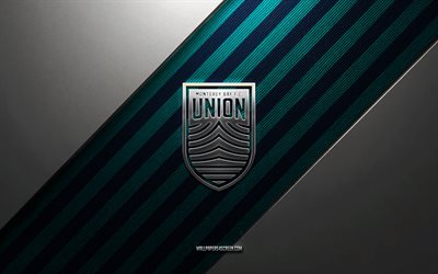 Monterey Bay FC logo, 4k, steel background, American soccer club, turquoise blue lines, Monterey Bay FC emblem, USL, soccer player, Monterey Bay FC, USA, Monterey Bay FC metal logo