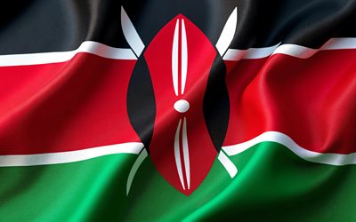 4k, Kenya silk flag, fabric wavy flags, African countries, flag of Kenya, Africa, Kenya 3D flag, Kenyan flag, Kenya, Day of Kenya, Kenyan national symbols, Kenya flag