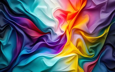 موجات ثلاثية الأبعاد ملونة, 4k, تصميم المواد, فن النسيج, التجريد الملونة, منحنيات ثلاثية الأبعاد ملونة, خلفية متموجة مجردة, منحنيات مجردة, عمل فني, موجات مجردة, خلفيات مجردة