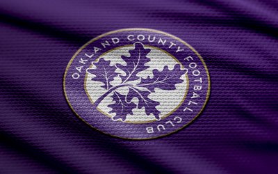 Oakland County FC fabric logo, 4k, violet fabric background, USL League Two, bokeh, soccer, Oakland County FC logo, football, Great Lakes Division, Oakland County FC, american soccer club, Oakland County