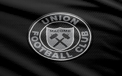 Union FC Macomb fabric logo, 4k, black fabric background, USL League Two, bokeh, soccer, Union FC Macomb logo, football, Great Lakes Division, Union FC Macomb, american soccer club, Union FC