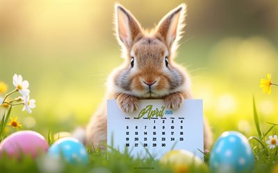 kalender april 2026, 4k, ostern, 3d süßer hase, frühlingslandschaft, osterhase, hase mit kalender, flauschiger hase, april kalender, konzepte für 2026, april kalender 2026, hase, april