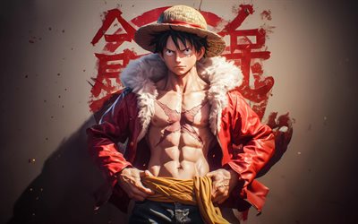 monkey d luffy, 4k, sombrero de paja, una pieza, arte 3d, manga japonés, personajes de anime, mono d luffy una pieza, manga, personajes de una pieza