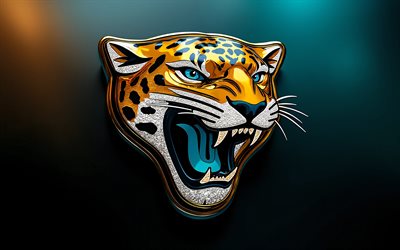Jacksonville Jaguars crystal logo, 4k, turquoise metal background, NBA, crystal art, Jacksonville Jaguars emblem, USA, Jacksonville Jaguars, American football, Jacksonville Jaguars logo, NFL