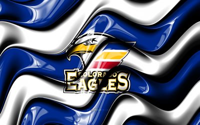 Colorado Eagles 3D logo, 4k, blue white 3D waves, AHL, hockey, Colorado Eagles flag, creative, Colorado Eagles logo, Colorado Eagles emblem, american hockey team, Colorado Eagles