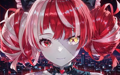 Kureiji Ollie, 4k, nighscape, skyline cityscape, Virtual YouTuber, flower field, stitches, Zombie, VTuber, artwork, Hololive, heterochromia, manga, Kureiji Ollie channel