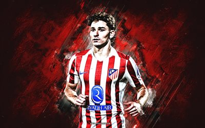 juliano alvarez, atlético de madri, estrelas do futebol mundial, fundo de pedra vermelha, jogador de futebol argentino, liga, espanha, futebol, julian álvarez atlético de madrid, arte grunge