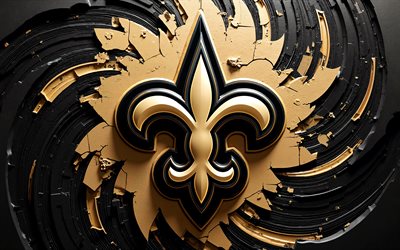 4k, 3d logo der new orleans saints, kreativ, schwarz beige 3d wellen, nfl, amerikanischer fußball, flagge der new orleans saints, logo der new orleans saints, amerikanische fußballmannschaft, new orleans saints
