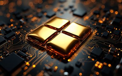 logotipo de metal dourado da microsoft, logotipo de metal dourado do windows 11, 4k, logotipo do windows 11, emblema do windows 11, microsoft, sinal do windows 11, fundo de tecnologia de ouro, logotipo do windows, janelas 11, windows