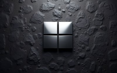 logotipo metálico de microsoft, 4k, fondo de pared negro, logotipo 3d de microsoft, ventanas 11, letrero metálico de microsoft, símbolo de microsoft, emblema de microsoft, logotipo de microsoft, microsoft, logotipo de windows 11, logotipo de windows, ventanas