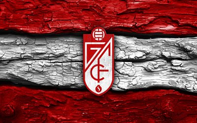 logotipo de madera del granada cf, 4k, fondo de madera blanco rojo, laliga2, fútbol, logotipo del granada cf, fútbol americano, escudo del granada cf, granada fc, segunda, liga2, club de fútbol español, granada cf