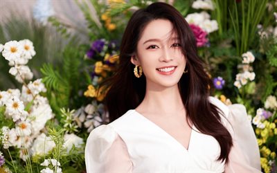 li qin, 4k, vestido blanco, actriz china, belleza, estrellas de cine, mujer asiática, celebridad china, sesión de fotos de li qin