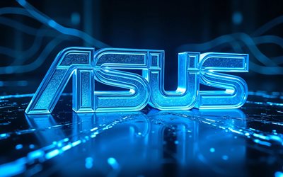 4k, logotipo de cristal azul de asus, bokeh, oscuridad, fondos azules 3d, logotipo de cristal de asus, logotipo 3d de asus, obra de arte, logotipo de asus, logotipo brillante de asus, marcas de electrónica, asus