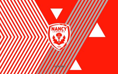 AS Nancy logo, 4k, French football team, red white lines background, AS Nancy, Ligue 2, France, line art, AS Nancy emblem, football
