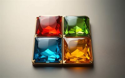 windows 11 kristallilogo, helmiä, microsoft 3d  kristallilogo, 4k, metallinen tausta, windows 11 värillinen logo, microsoft värillinen gems logo, microsoftin logo, windows 11 logo, windows 11, windows logo, windows