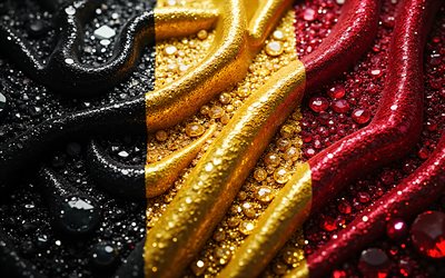 Belgian flag, 4K, gemstones, flag of Belgium, crystals, Belgium flag, shiny stones, Belgium, creative art, red yellow black gemstones