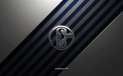 FC Schalke 04 logo, 4k, steel background, German football club, blue white lines, FC Schalke 04 emblem, Bundesliga 2, FC Schalke 04, Germany, football, FC Schalke 04 metal logo