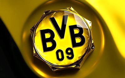 Borussia Dortmund crystal logo, 4k, BVB logo, BVB, yellow metal background, Borussia Dortmund emblem, Borussia Dortmund logo, Borussia Dortmund sign, Bundesliga, Germany, football, Borussia Dortmund