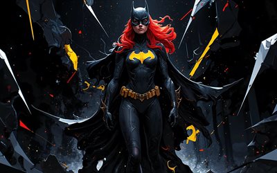4k, bati chica, arte 3d, superhéroes, oscuridad, cómics marvel, fondo negro 3d, bati chica 3d, obra de arte, arte de bati chica, fan art, bati chica 4k