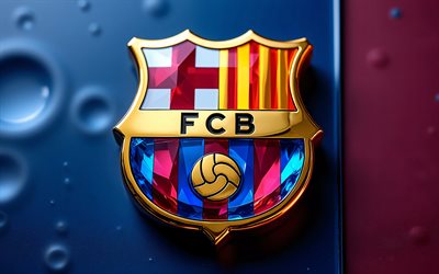 fc barcelonas logotyp i glas, 4k, barca, blå vinröd metall bakgrund, fc barcelonas emblem, la liga, fc barcelonas logotyp, fc barcelona signerar, spanien, fotboll, fc barcelona, barcelona logotyp, barcelona