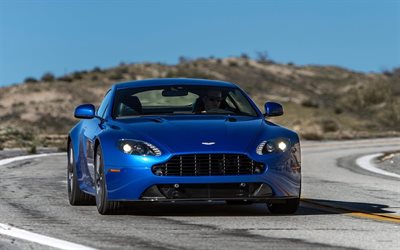 road, supercars, 2017, Aston Martin Vantage GTS, movement, blue Aston Martin