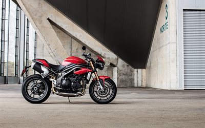 moto sportive, 2016, Triumph Speed Triple S, vista laterale, rosso Triumph