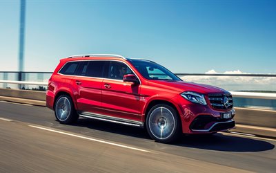 movement, SUVs, road, 2016, Mercedes GLS 63, AMG, speed, luxury cars, GLS-class, 4matic, red Mercedes