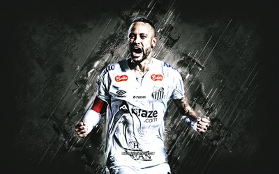 neymar jr, santos fc, sfondo di pietra bianca, calciatore brasiliano, neymar, grunge art, brasile, neymar santos fc, calcio, neymar da silva santos junior
