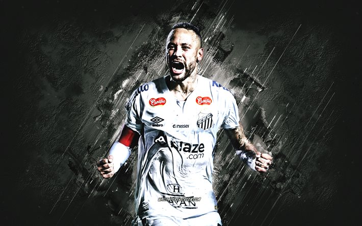 neymar jr, santos fc, sfondo di pietra bianca, calciatore brasiliano, neymar, grunge art, brasile, neymar santos fc, calcio, neymar da silva santos junior