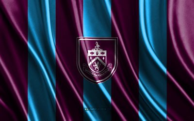 4k, burnley fc logosu, şampiyonluk, bordo mavi ipek dokusu, burnley fc bayrağı, ingiliz futbol takımı, futbol, ipek bayrağı, burnley fc amblemi, ingiltere, burnley fc rozeti, burnley fc
