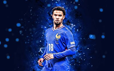 Warren Zaire-Emery, 4k, blue neon lights, France national football team, french footballers, Warren Zaire-Emery 4K, football, soccer, national teams, FFF, Warren Zaire-Emery France Team