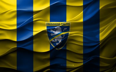 4k, logotipo de frosinone, fondo 3d amarillo azul, serie b, ss frosinone emblema, equipo de fútbol italiano, bandera de frosinona, textura 3d, italia, frosinona, fútbol americano, fútbol, frosinone calcio