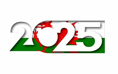 2025 Wales, white background, Wales, minimal art, 2025 Wales concepts, Wales 2025, flag of Wales, 2025 USA background, Wales flag