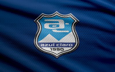 logo en tissu azul claro numazu, 4k, fond de tissu bleu, j3 league, bokeh, football, logo azul claro numazu, emblème azul claro numazu, azul claro numazu, club de football japonais, azul claro numazu fc
