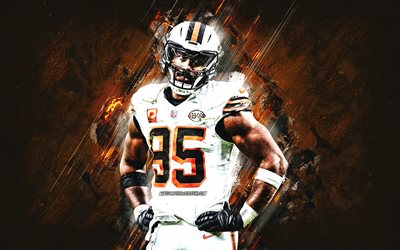 マイルズ・ギャレット, クリーブランドブラウンズ, アメリカンフットボール選手, オレンジ色の石の背景, nfl, グランジアート, アメリカ合衆国, ナショナルフットボールリーグ, アメフト, マイルズ・ギャレット・クリーブランド・ブラウンズ