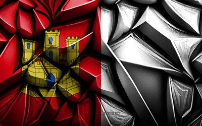 drapeau de castilla la mancha, 4k, texture créative 3d, drapeau 3d castilla la mancha, espagne, drapeau castilla la mancha, art 3d, castilla la mancha, communautés autonomes d'espagne, castilla la mancha drapelle de communauté autombe