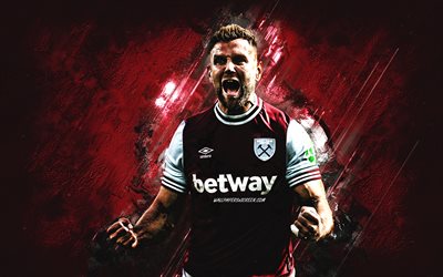 Niclas Fullkrug, West Ham United FC, German football player, burgundy stone background, grunge art, Premier League, England, football, Niclas Fullkrug West Ham United