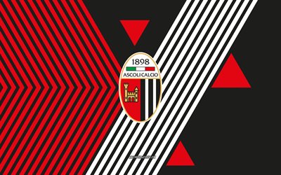 ascoli  logo, 4k, italienische fußballmannschaft, rote schwarze linien hintergrund, ascoli, serie b, italien, linienkunst, ascoli calcio 1898, ascoli emblem, fußball, ascoli calcio 1898 fc