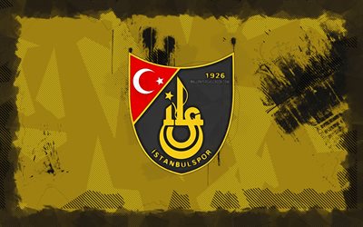 istanbulspor grunge logo, 4k, 1 lig, fond de grunge jaune, football, emblème d'istanbulspor, logo istanbulspor, istanbulspor comme, club de football turc, istanbulspor fc