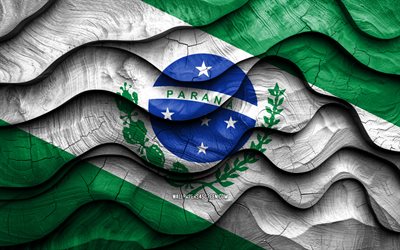 4k, bandeira do paraná, estados do brasil, bandeiras de ondas 3d de madeira, dia do paraná, brasil, bandeira de madeira de parana, estado do paraná, ámérica do sul, estados brasileiros, paraná