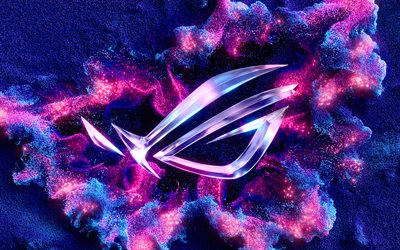 logo rog abstract, 4k, arrière plans bleus 3d, république des joueurs, rog emblem, œuvres d'art, asus rog, logo de la république des joueurs, logo rog, asus, rog