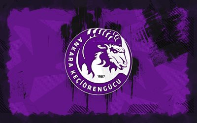 logo grunge d'ankara keciorengucu, 4k, 1 lig, contexte grunge violet, football, emblème d'ankara keciorengcucu, logo ankara keciorengcucu, ankara keciorengucu sk, club de football turc, ankara keciorengcucu fc
