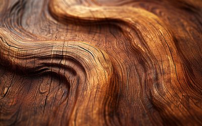 4k, brown wooden texture, 3D woodem waves, hardwood, cracks in wood, wooden textures, brown wooden background, wavy wooden texture, natural textures