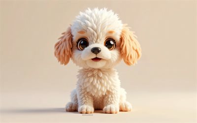 4k, netter 3d  maltipoo, cartoon 3d maltipoo, 3d  hund, süße tiere, maltipoo, 3d  tiere, cartoon 3d  tiere, lustiges maltipoo, little maltipoo, 3d  hunde
