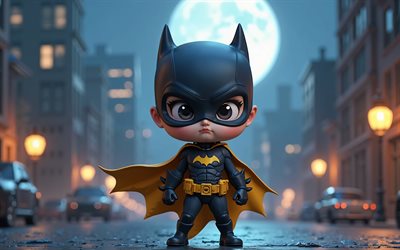 batgirl, 4k, supereroi, chibi art, marvel comics, batgirl chibi, notte, 3d art, batgirl 3d, fan art, batgirl 4k