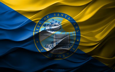 4k, サンタアナの旗, カリフォルニア, アメリカの都市, 3dサンタアナの旗, アメリカ合衆国, 3dテクスチャ, サンタアナの日, アメリカの国民のシンボル, 3dアート, サンタアナ